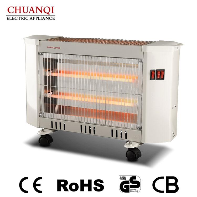 Calentador de cuarzo de 3 tubos de 1500 W con ruedas